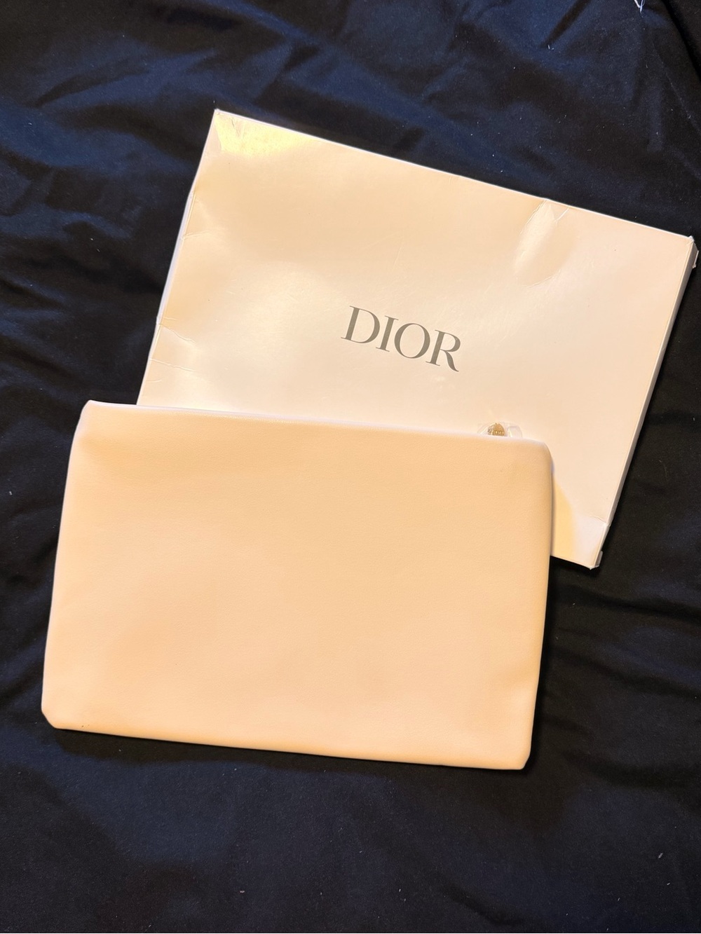 DIOR Women's Cream Leather Makeup Pouch - Picture 2 of 4